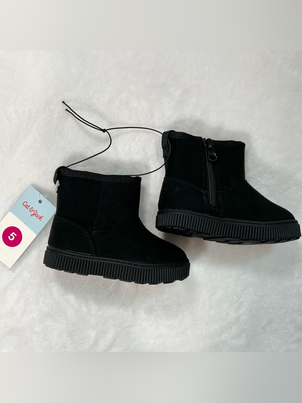 Cat & Jack Toddler Girls Black Faux Suede Faux Fur Ankle Boots Side Zip Size 5T